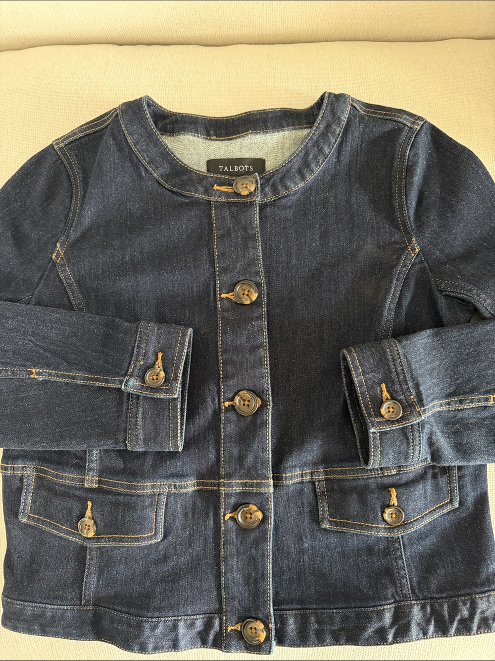 Talbots Dark Blue Denim Jacket with Contrast Stitching